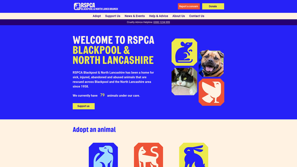 Screenshot of the Royal Society For The Prevention Of Cruelty To Animals Blackpool And North Lancashire Branch CIO website