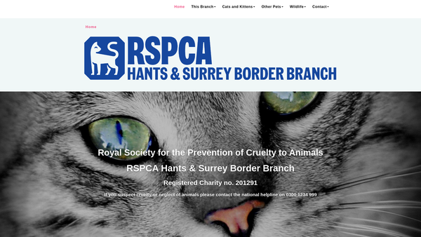 Screenshot of the Royal Society For The Prevention Of Cruelty To Animals Hants And Surrey Border Branch CIO website