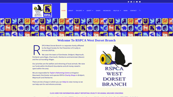 Screenshot of the Royal Society For The Prevention Of Cruelty To Animals West Dorset Branch CIO website