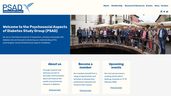 Screenshot of the Psychosocial Aspects Of Diabetes Study Group website