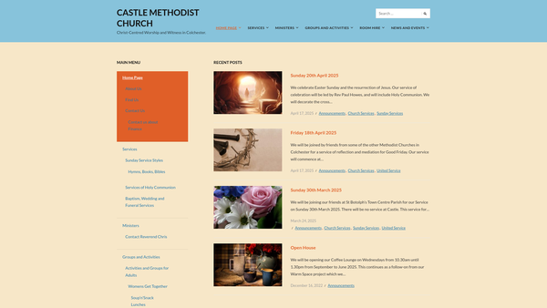 Screenshot of the Castle Methodist Church, Colchester website