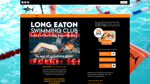Screenshot of the Long Eaton Swimming Club website