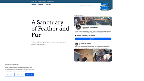 Screenshot of the Cat Among The Pigeons Rescue website