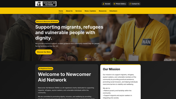 Screenshot of the Newcomer Aid Network (Nan) website