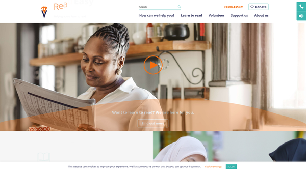 Screenshot of the Read Easy Gateshead & South Tyneside website