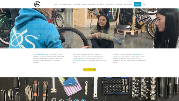 Screenshot of the Windrush Bike Project website