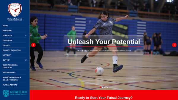 Screenshot of the Chiltern Futsal Ltd website