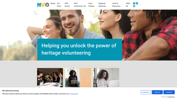 Screenshot of the Heritage Volunteering Group website