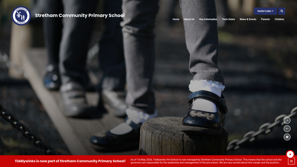 Screenshot of the Tiddlywinks Preschool, Stretham Community Primary School website