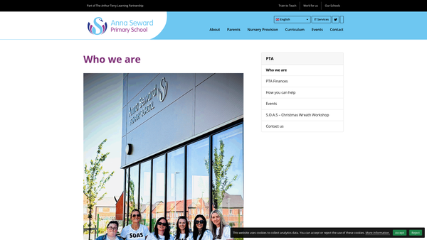 Screenshot of the Soas (Supporters Of Anna Seward) website