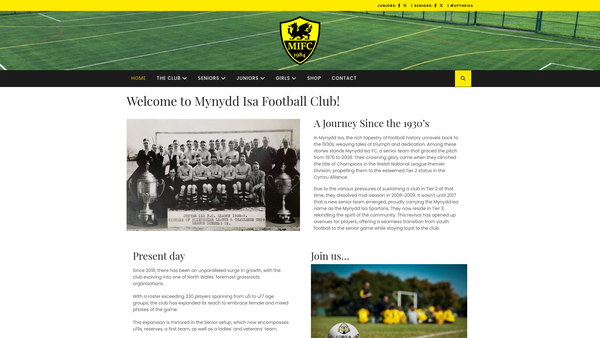 Screenshot of the Mynydd Isa Football Club website