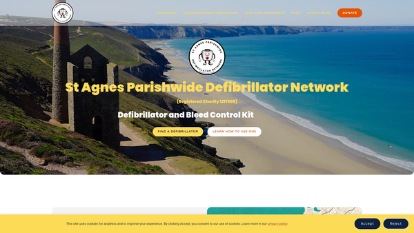 Screenshot of the St Agnes Parishwide Defibrillator Network website