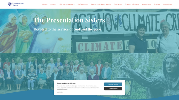 Screenshot of the The English Unit Of The Union Of Sisters Of The Presentation Of The Blessed Virgin Mary CIO website