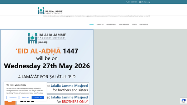 Screenshot of the The Jalalia Jamme Masjeed Enfield Ltd website
