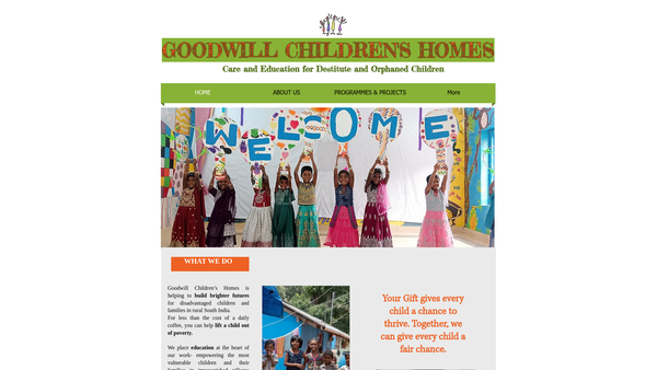 Screenshot of the Goodwill Children's Homes website