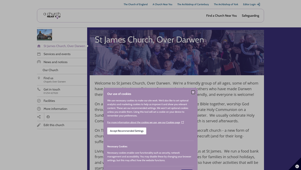 Screenshot of the The Parochial Church Council Of The Ecclesiastical Parish Of Over Darwen, Saint James, Darwen In The Diocese Of Blackburn website