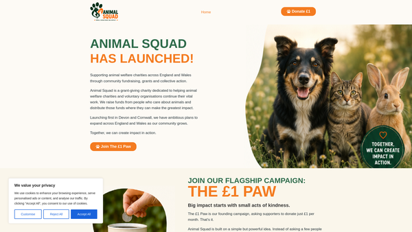 Screenshot of the Animal Squad website
