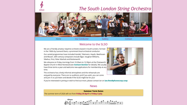 Screenshot of the South London String Orchestra website