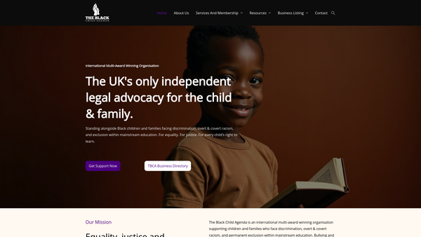 Screenshot of the The Black Child Agenda Charity website