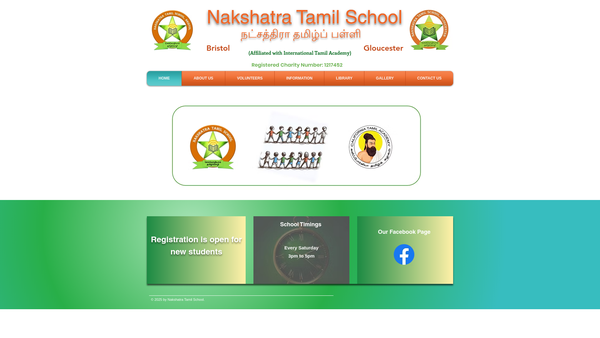 Screenshot of the Nakshatra Tamil School website