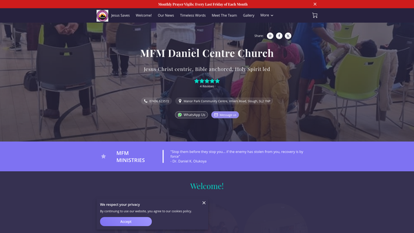 Screenshot of the Mfm Daniel Centre Church website