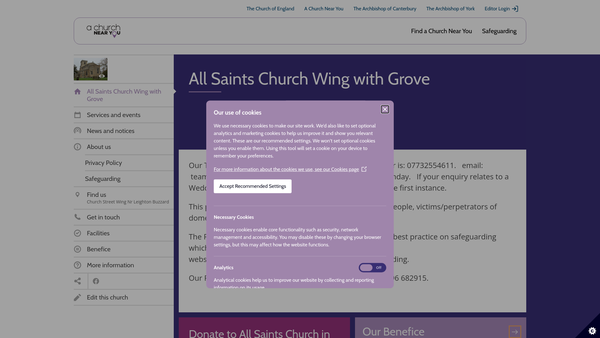 Screenshot of the The Parochial Church Council Of The Ecclesiastical Parish Of All Saints, Wing With Grove, Wing, Buckinghamshire, In The Diocese Of Oxford website