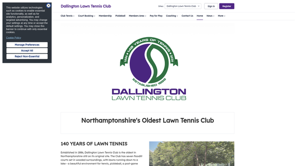 Screenshot of the Dallington Lawn Tennis Club website