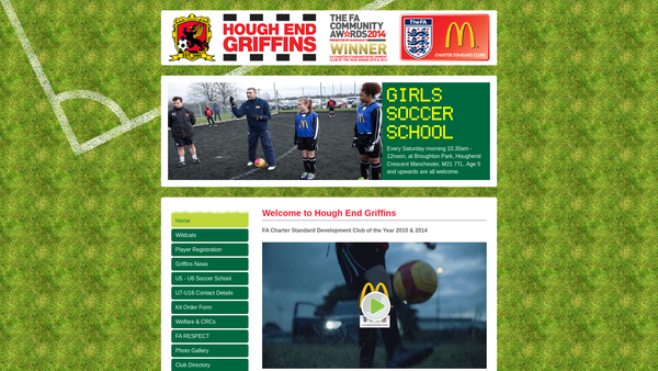 Screenshot of the Hough End Griffins Jfc website