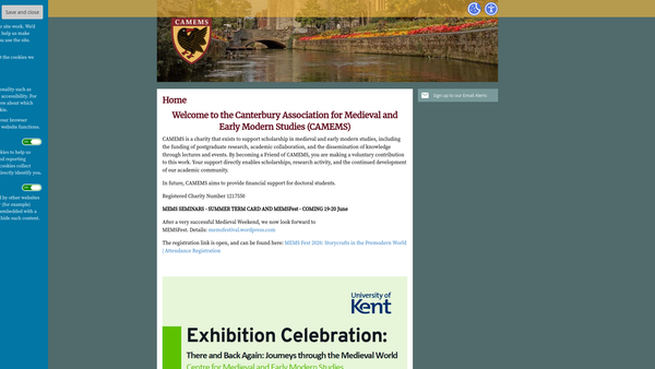 Screenshot of the Canterbury Association For Medieval And Early Modern Studies website
