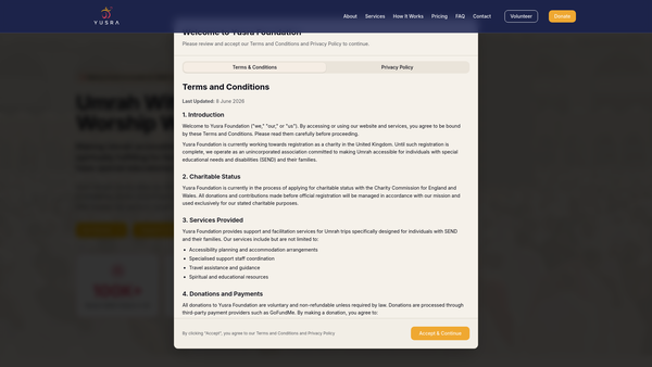 Screenshot of the Yusra Foundation website