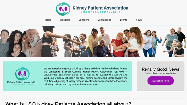 Screenshot of the Lancashire & South Cumbria Kidney Patients Association website