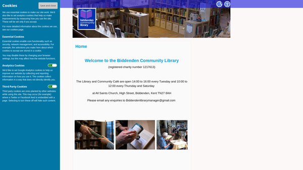 Screenshot of the Biddenden Community Library Trust website
