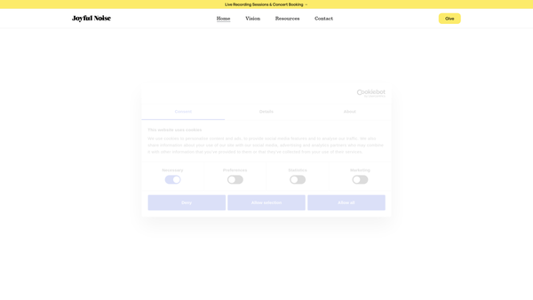Screenshot of the Joyful Noise Music website