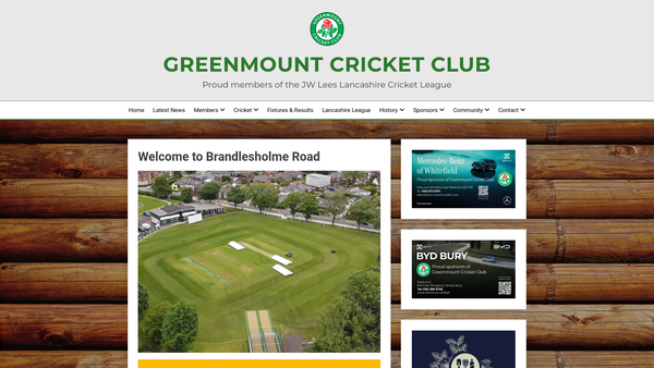 Screenshot of the Greenmount Cricket Club website