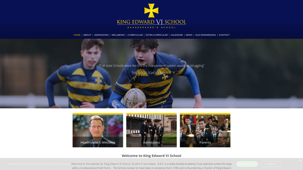 Screenshot of the King Edward Vi School Parents Association CIO website