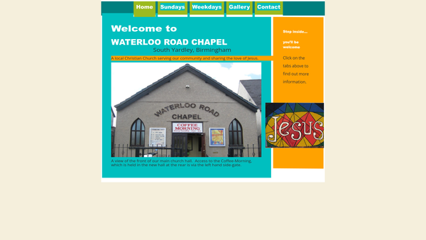 Screenshot of the Waterloo Road Chapel, South Yardley website