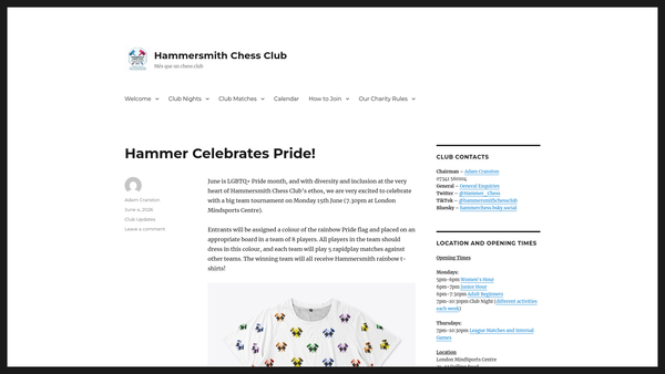 Screenshot of the Hammersmith Chess Club website