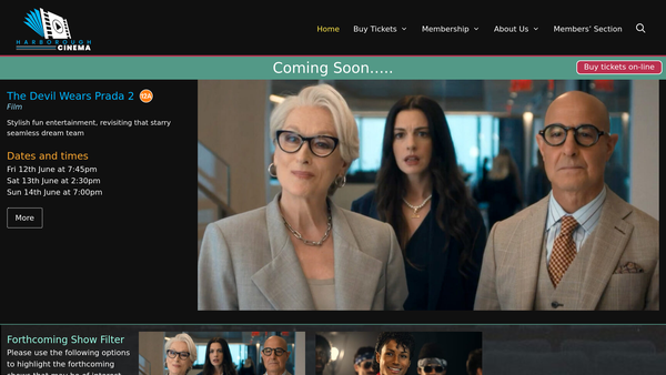 Screenshot of the Harborough Cinema website