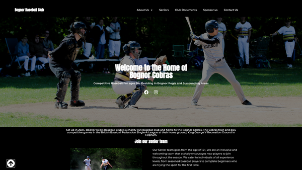 Screenshot of the The Bognor Regis Baseball Club CIO website
