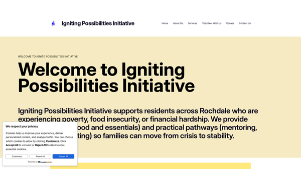 Screenshot of the Igniting Possibilities Initiative website