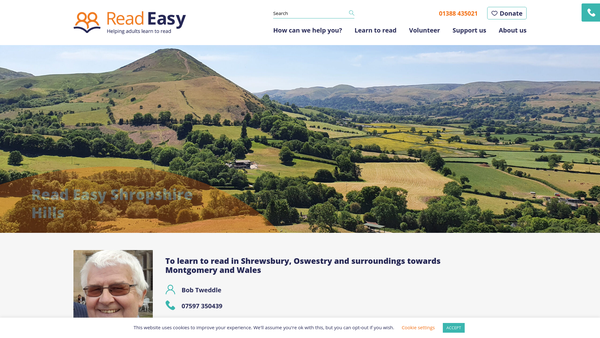 Screenshot of the Read Easy Shropshire Hills website