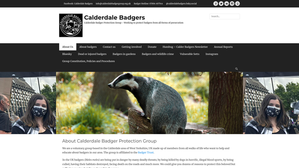 Screenshot of the Calderdale Badger Protection Group website
