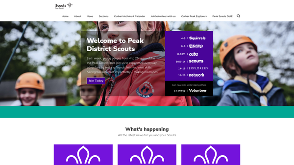 Screenshot of the Peak District Scouts website