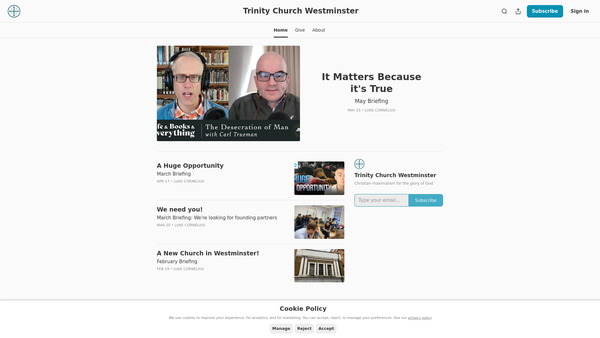 Screenshot of the Trinity Church Westminster website