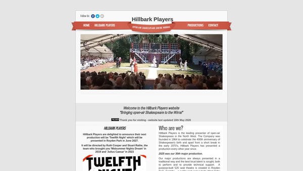Screenshot of the Hillbark Players website