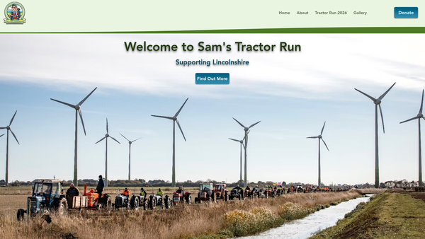 Screenshot of the Sam's Tractor Run CIO website