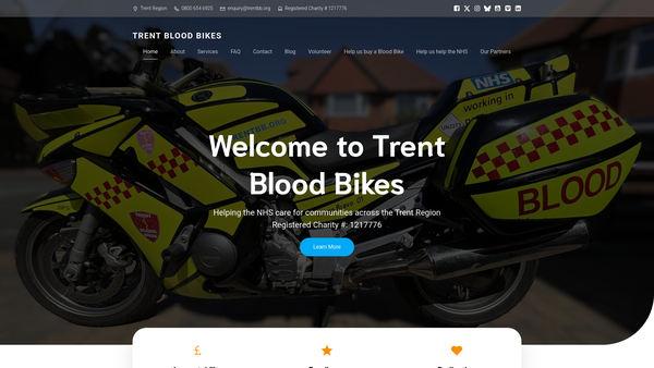 Screenshot of the Trent Blood Bikes website