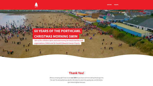 Screenshot of the Porthcawl Christmas Swim website