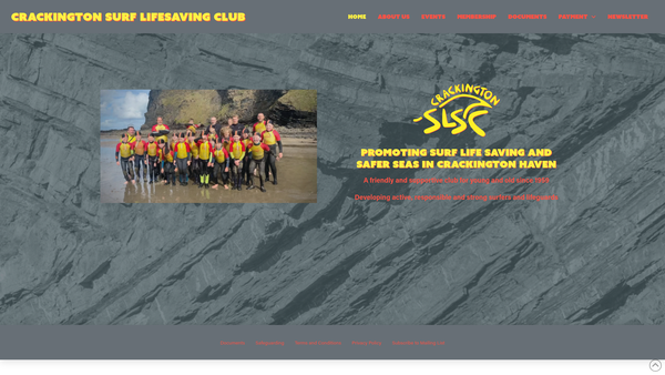 Screenshot of the Crackington Surf Life Saving Club website