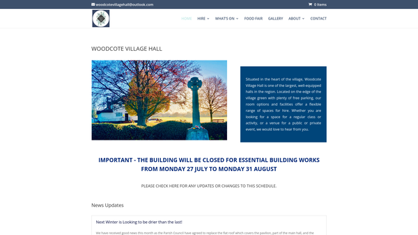 Screenshot of the Woodcote Village Hall website